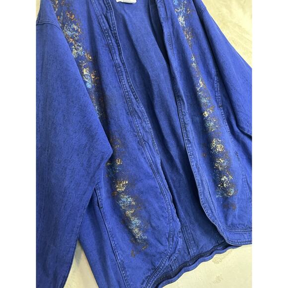 Sundance Denim Wear XL Jacket Oversized Blue Acid Wash Painted Vintage 80's - Picture 2 of 10